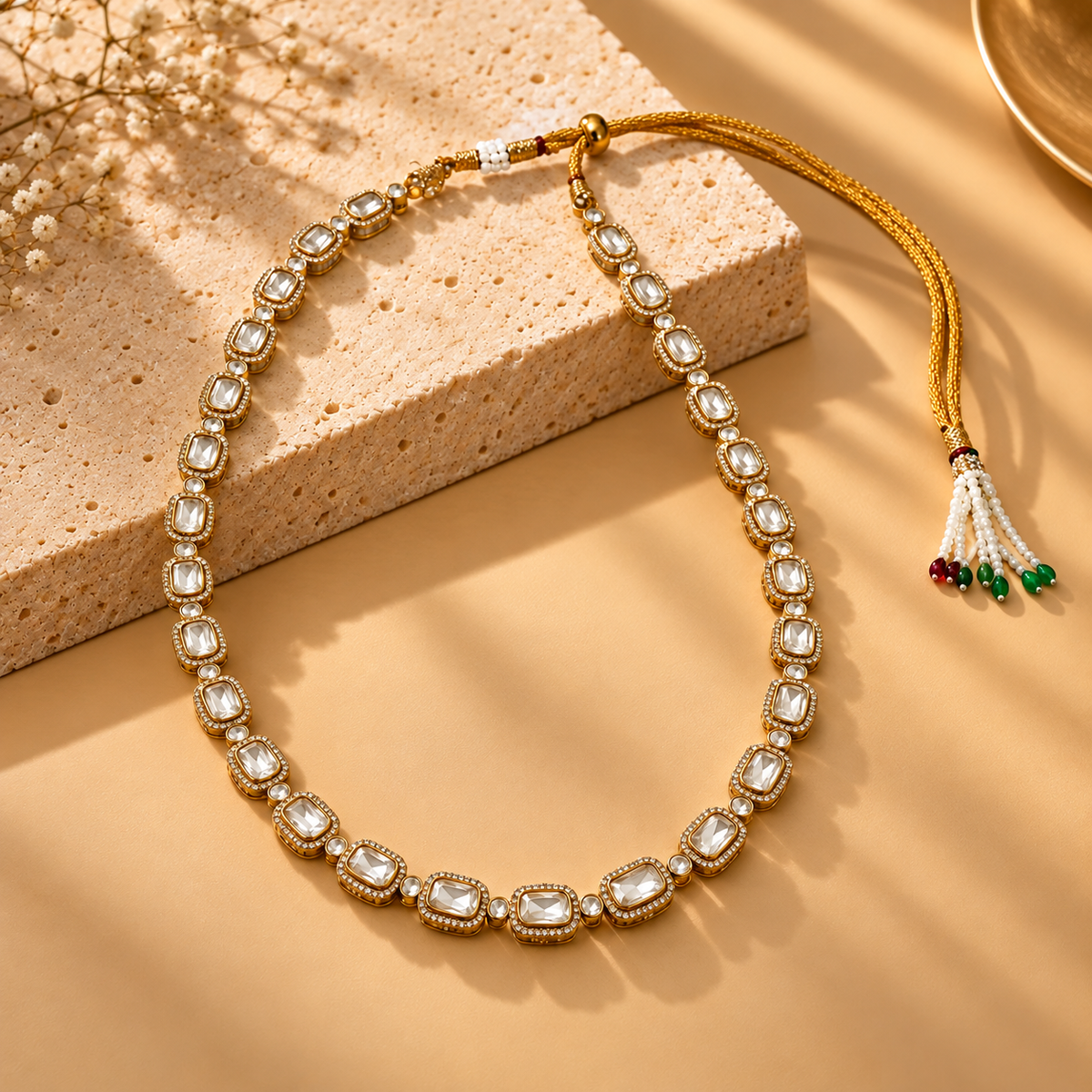 925 Silver Moissanite Polki Necklace for Women