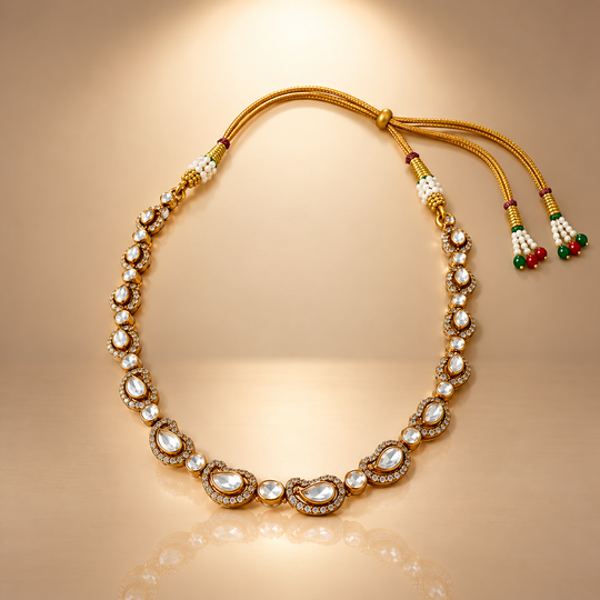 925 Sterling Silver Moissanite Polki Necklace