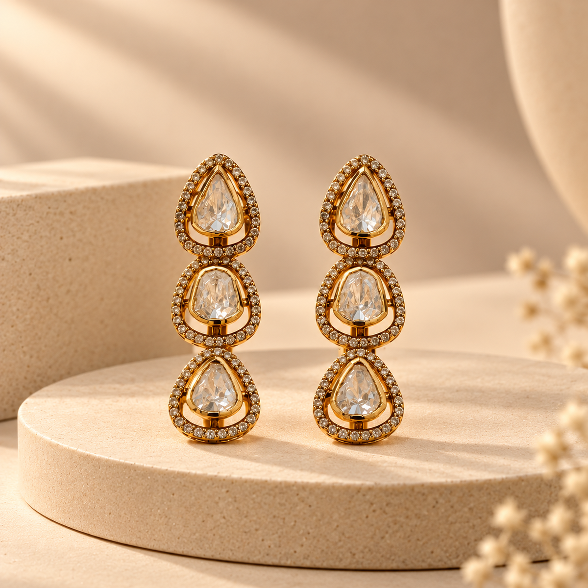 925 Silver Moissanite Polki Long Drop Earrings