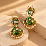 Green Moissanite Polki Pearl Jhumka Earrings