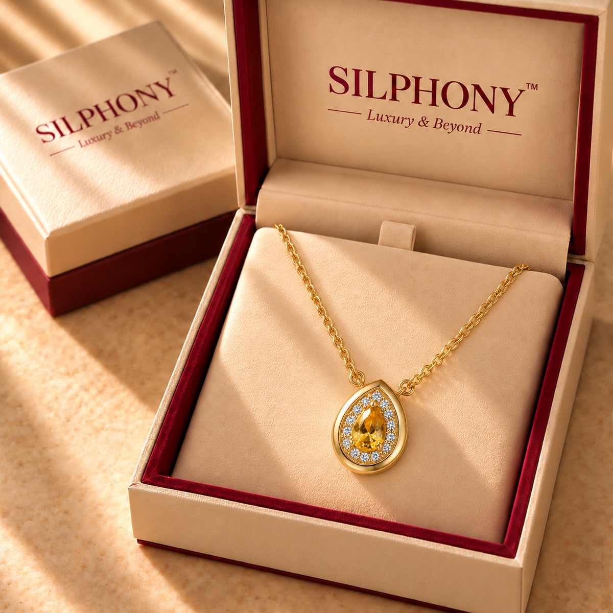 Yellow Quartz Pear Pendant Chain For Women