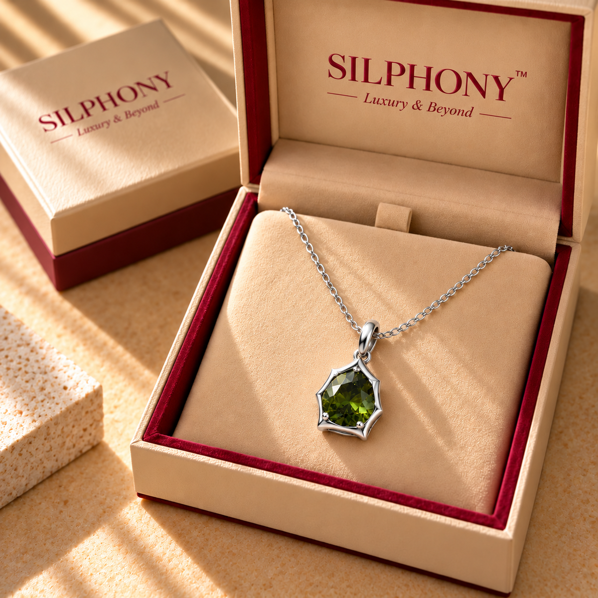 925 Silver Green Quartz Teardrop Pendant Chain