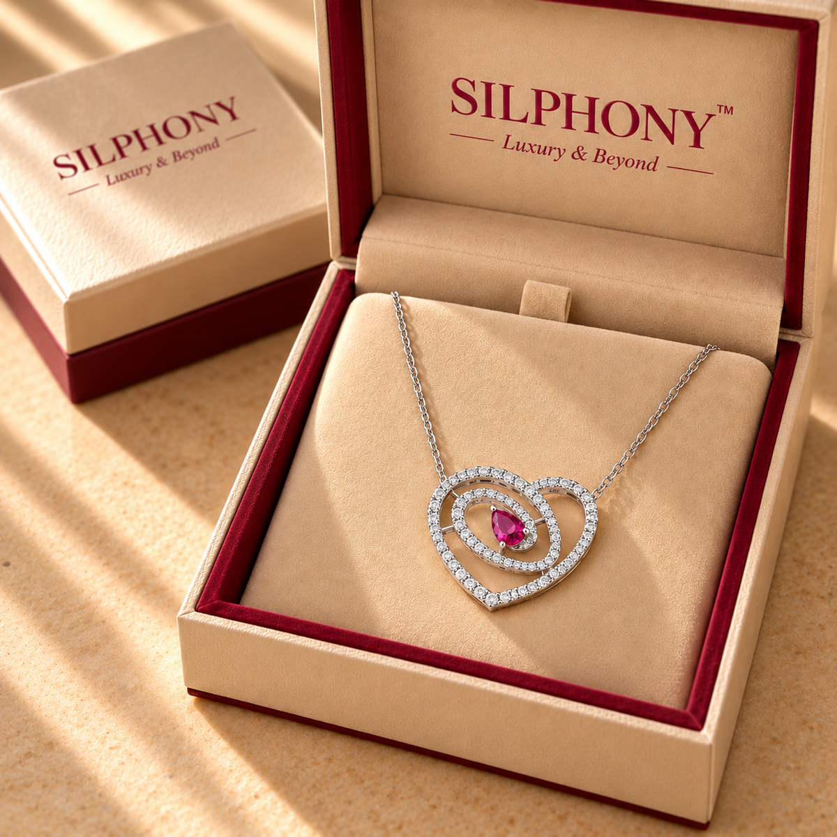 Pink Quartz Moissanite Heart Pendant with Chain