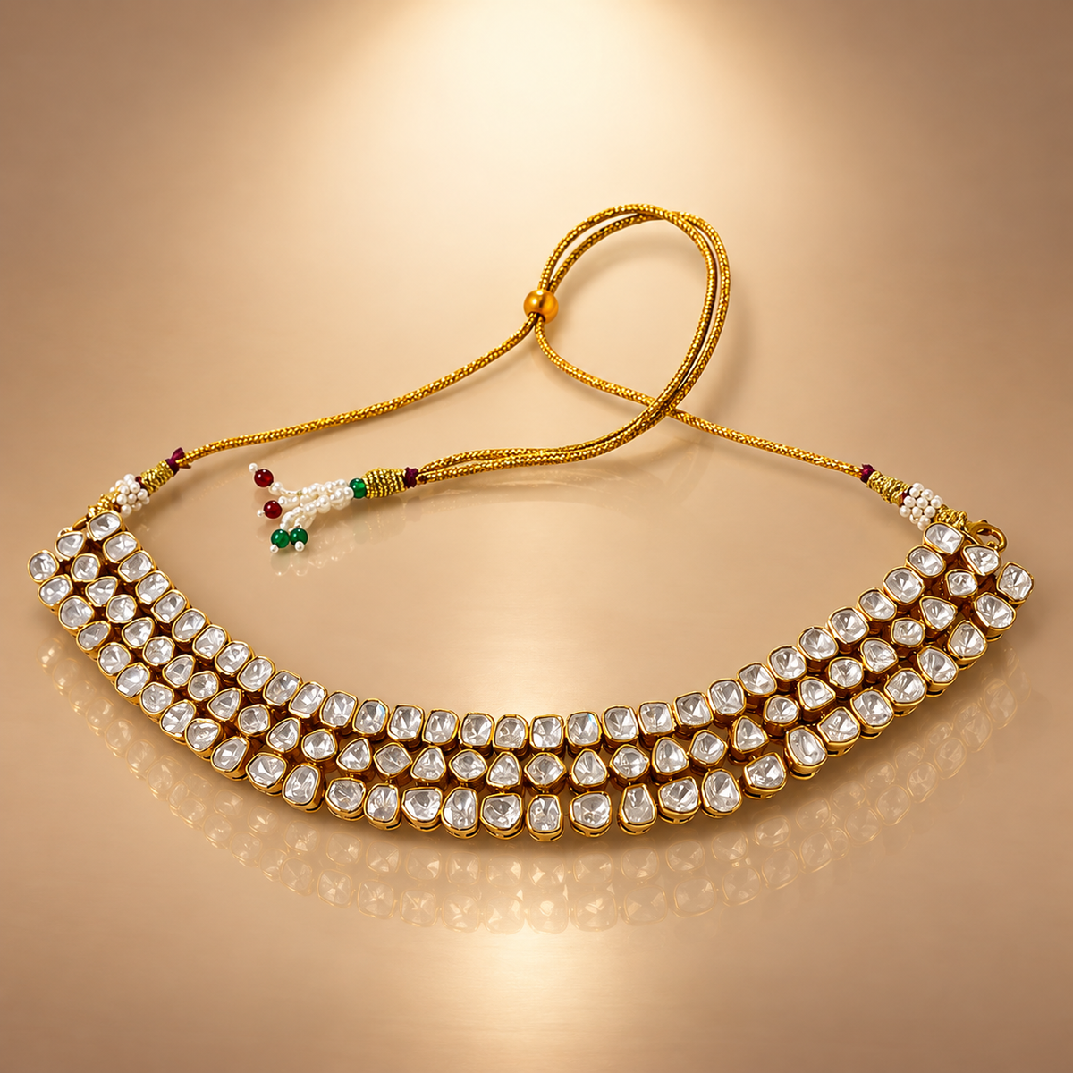 925 Silver Moissanite Polki Necklace