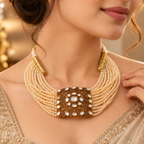 925 Silver Moissanite Kundan Pearl Choker Necklace