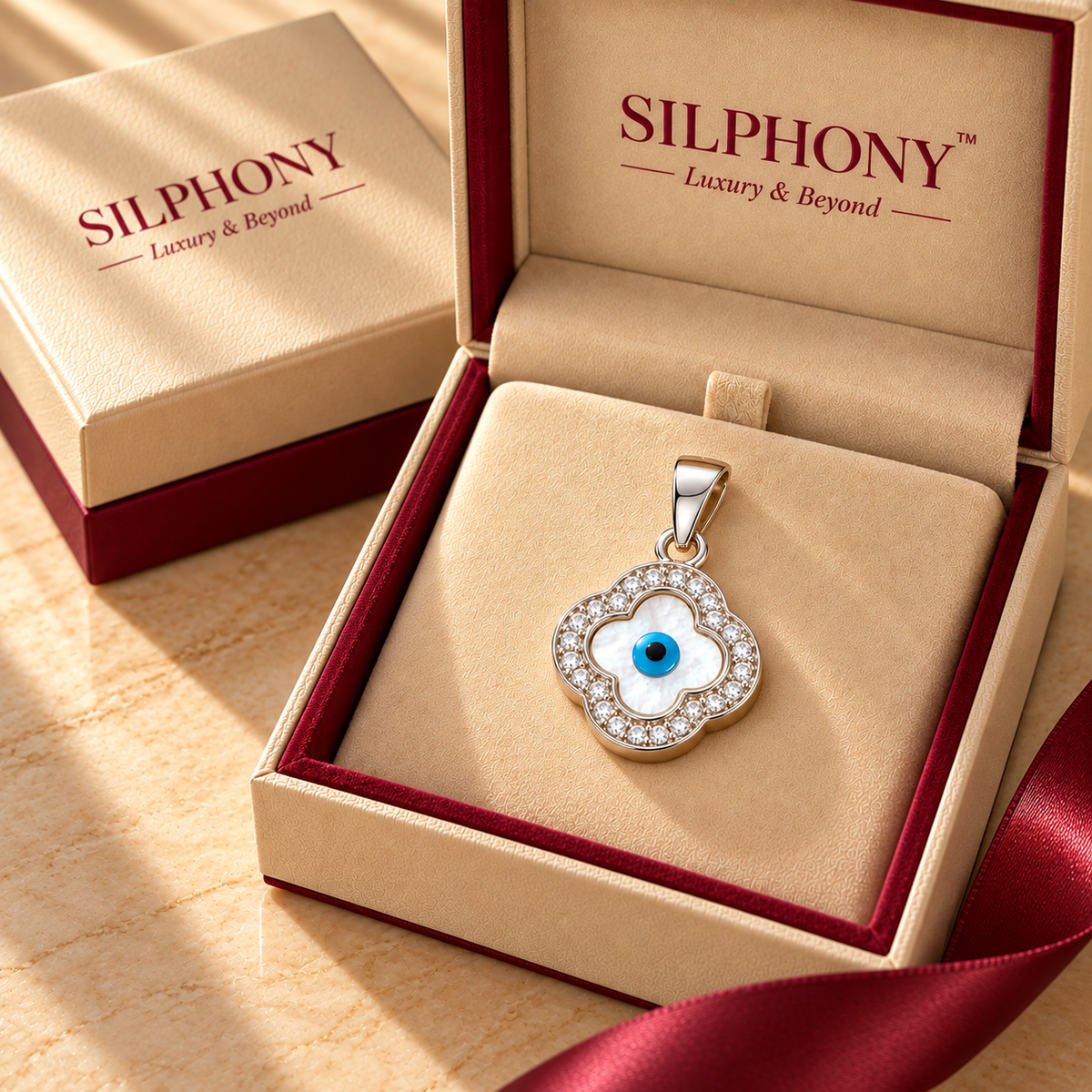 Evil Eye Four Leaf Clover Moissanite Charm Pendant