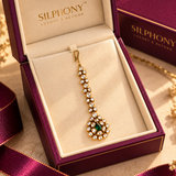 925 Silver Emerald Green Moissanite Maang Tikka