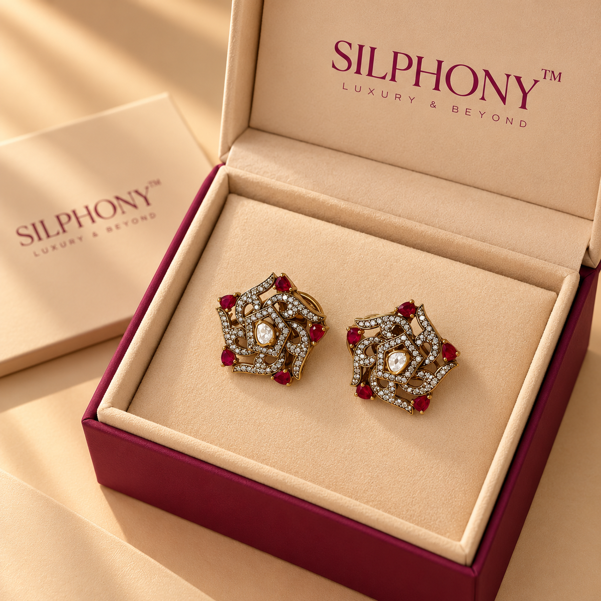 925 Silver Gold Plated Polki Quartz Floral Earrings