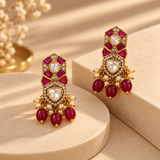 925 Silver Moissanite Ruby Red Pearl Drop Earrings