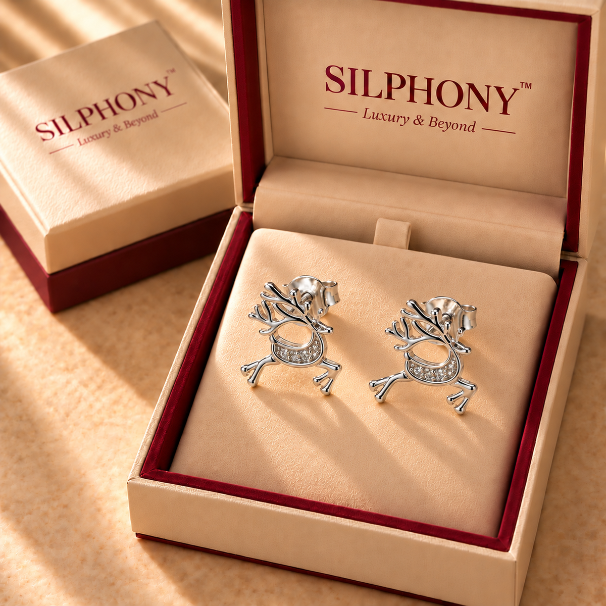 925 Silver Reindeer Moissanite Stud Earrings