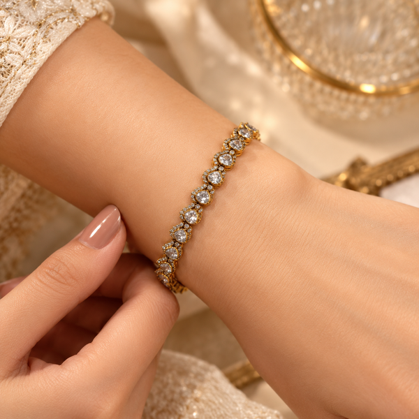 925 Silver Moissanite Polki Pear Shape Bracelet