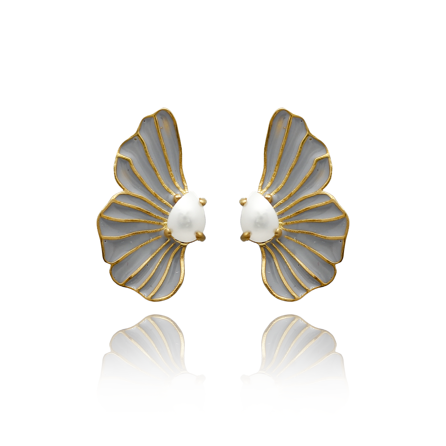 Pearl Wing Petal Enamel Stud Earrings