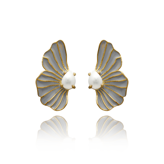 Pearl Wing Petal Enamel Stud Earrings
