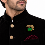 Royal Emerald Green Gemstone Panther Brooch for Men Wedding Groom