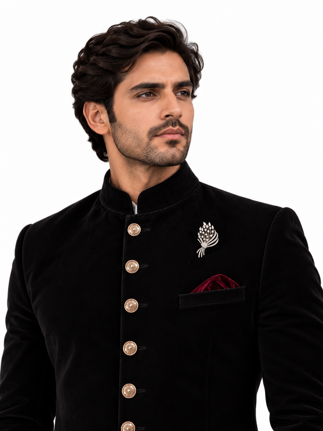 Sparkling Floral Brooch for Men, Bouquet Pin for Sherwani, Bridal & Wedding Wear