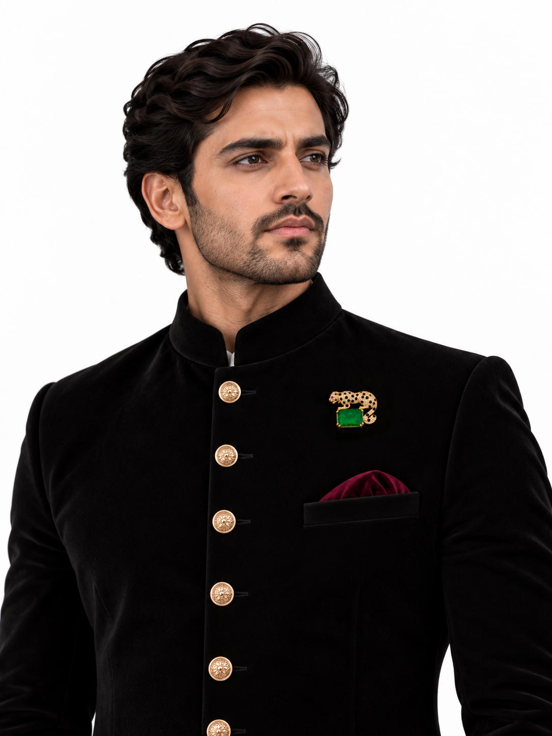 Royal Emerald Green Gemstone Panther Brooch for Men Wedding Groom