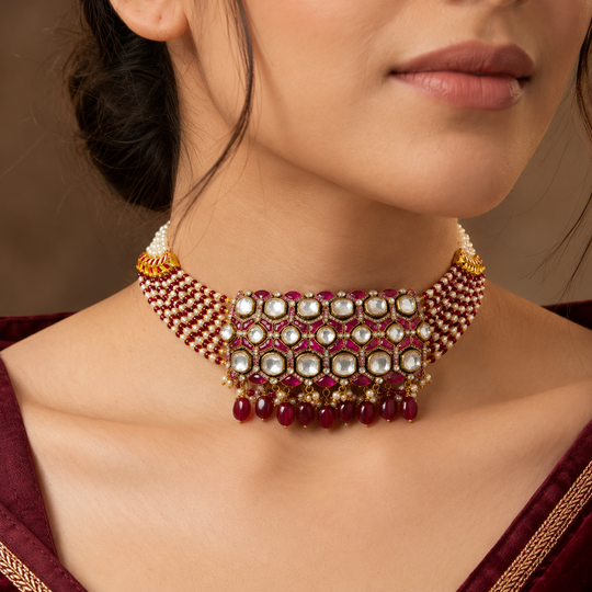 925 Silver Moissanite Polki Choker Necklace