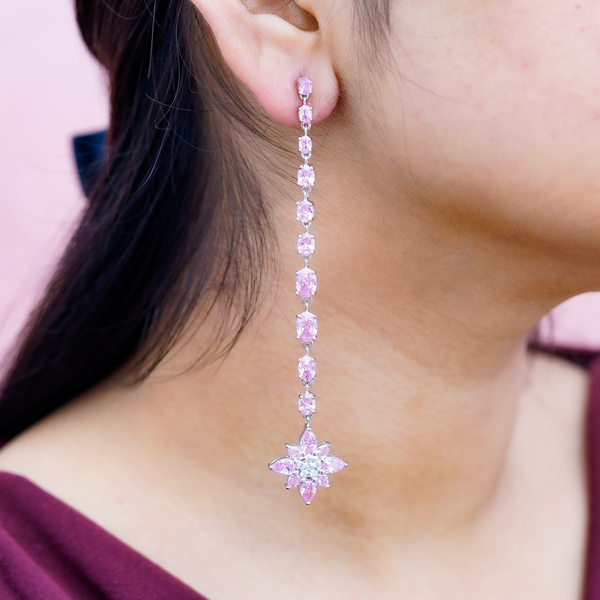 One-of-One 92.5 Silver Pink Floral Drop Earrings
