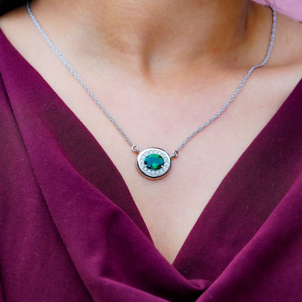 One-of-One 92.5 Silver Simulant Emerald Round Pendant