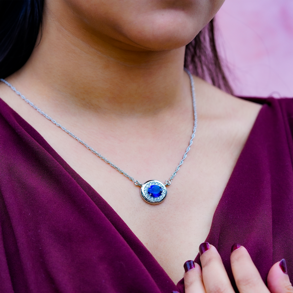 One-of-One 92.5 Silver Round Navy Pendant Necklace