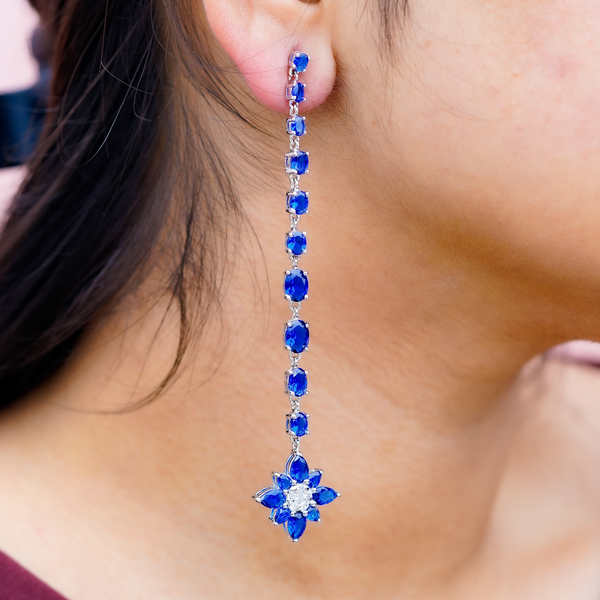 One-of-One 92.5 Silver Royal Blue Floral Drop Earring
