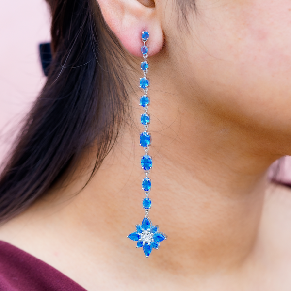 One-of-One 92.5 Silver Blue Floral Drop Earrings