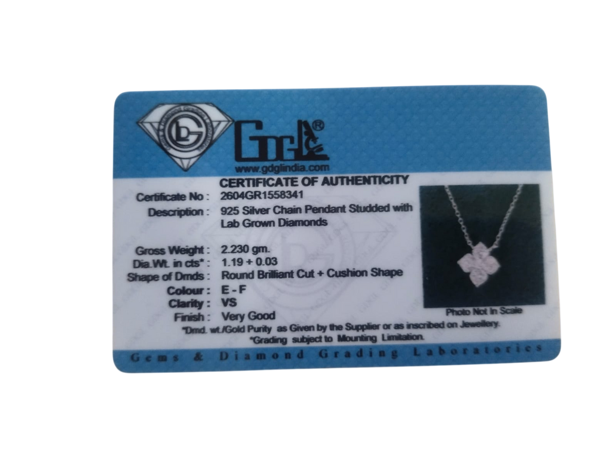 1.19ct Lab-Grown Diamond 925 Silver Pendant Floral Necklace