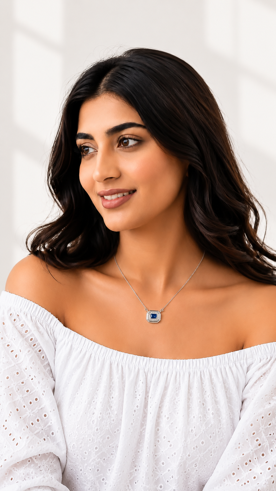 One-of-One 92.5 Silver Blue Simulant Sapphire Octagonal Pendant