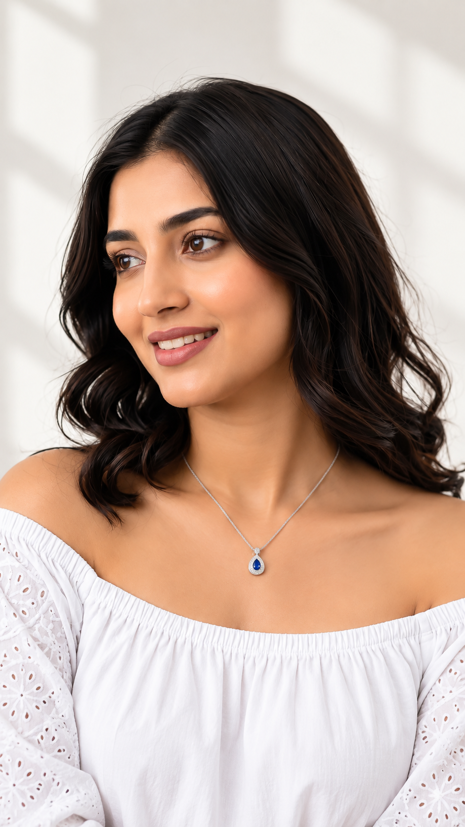 One-of-One 92.5 Silver Navy Teardrop Pendant Necklace