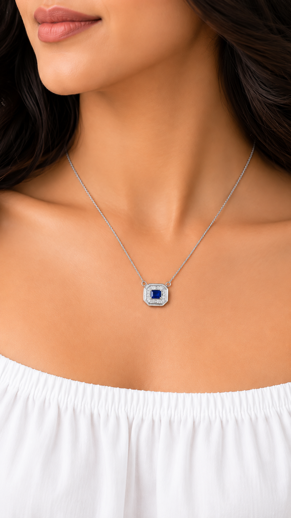 One-of-One 92.5 Silver Simulant Navy Gemstone Octagonal Pendant
