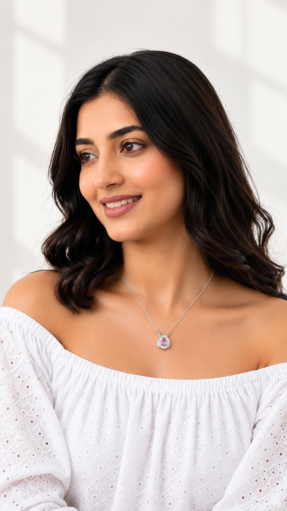 One-of One 92.5 Silver Blush Pink Teardrop Pendant Necklace