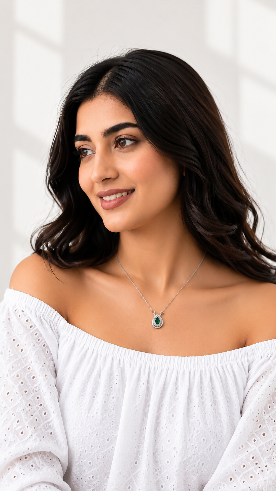 One-of One 92.5 Silver Green Simulant Emerald Pendant Necklace