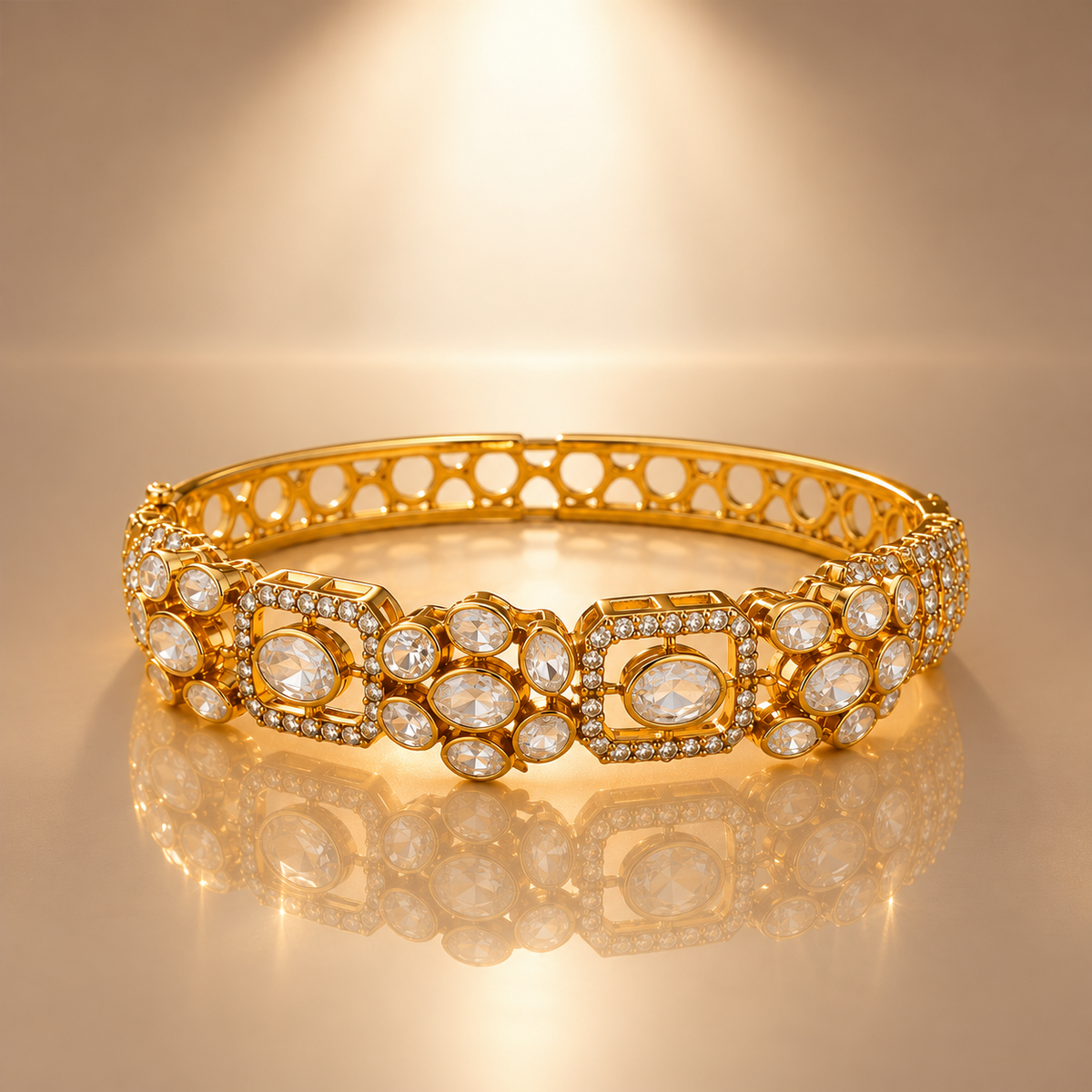 925 Silver Gold Plated Polki Bracelet