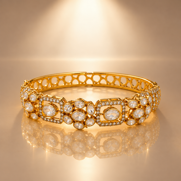 925 Silver Gold Plated Polki Bracelet