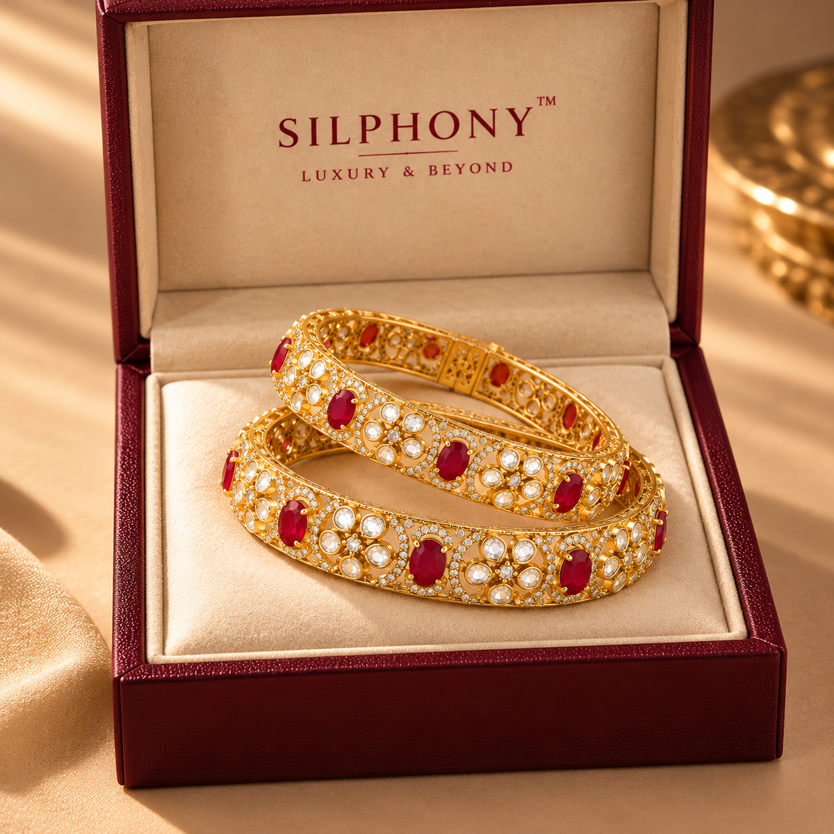 925 Sterling Silver Moissanite Polki Bangles for Women