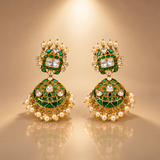Green Moissanite Polki Pearl Jhumka Earrings
