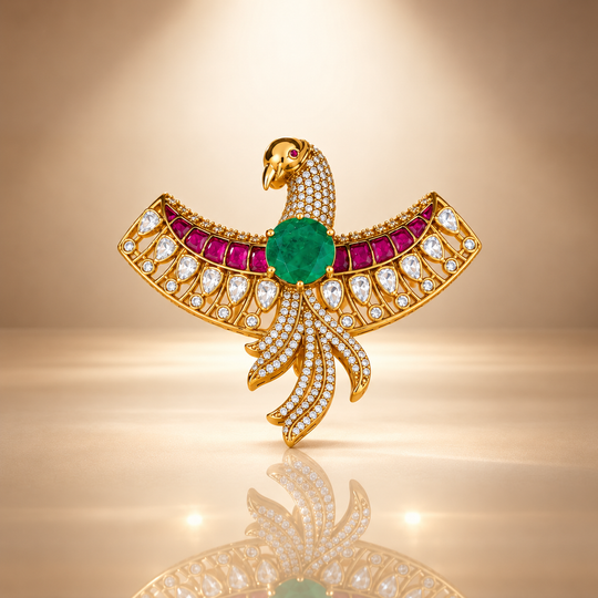 Peacock Polki Moissanite Statement Pendant