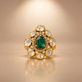 925 Silver Moissanite Green Emerald Polki Ring
