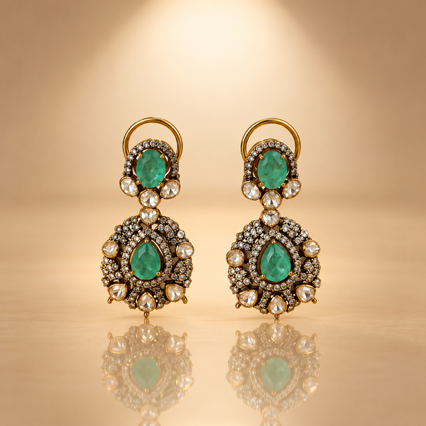 Green Moissanite Polki Dangler Earrings