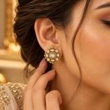 925 Silver Moissanite Polki Floral Earrings