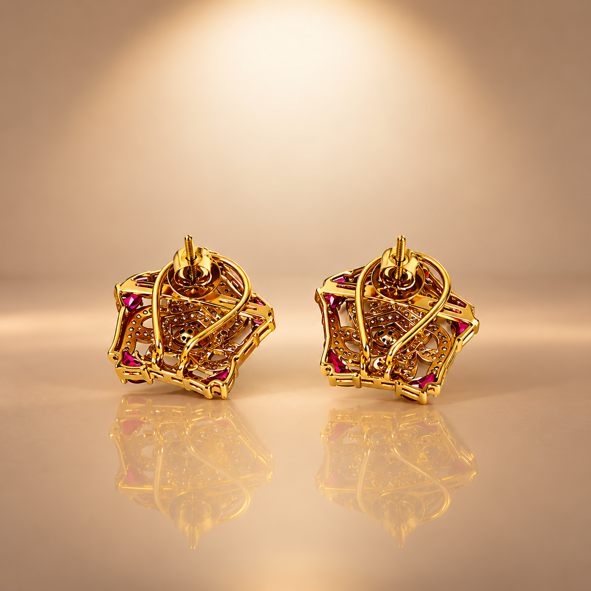 925 Silver Gold Plated Polki Quartz Floral Earrings