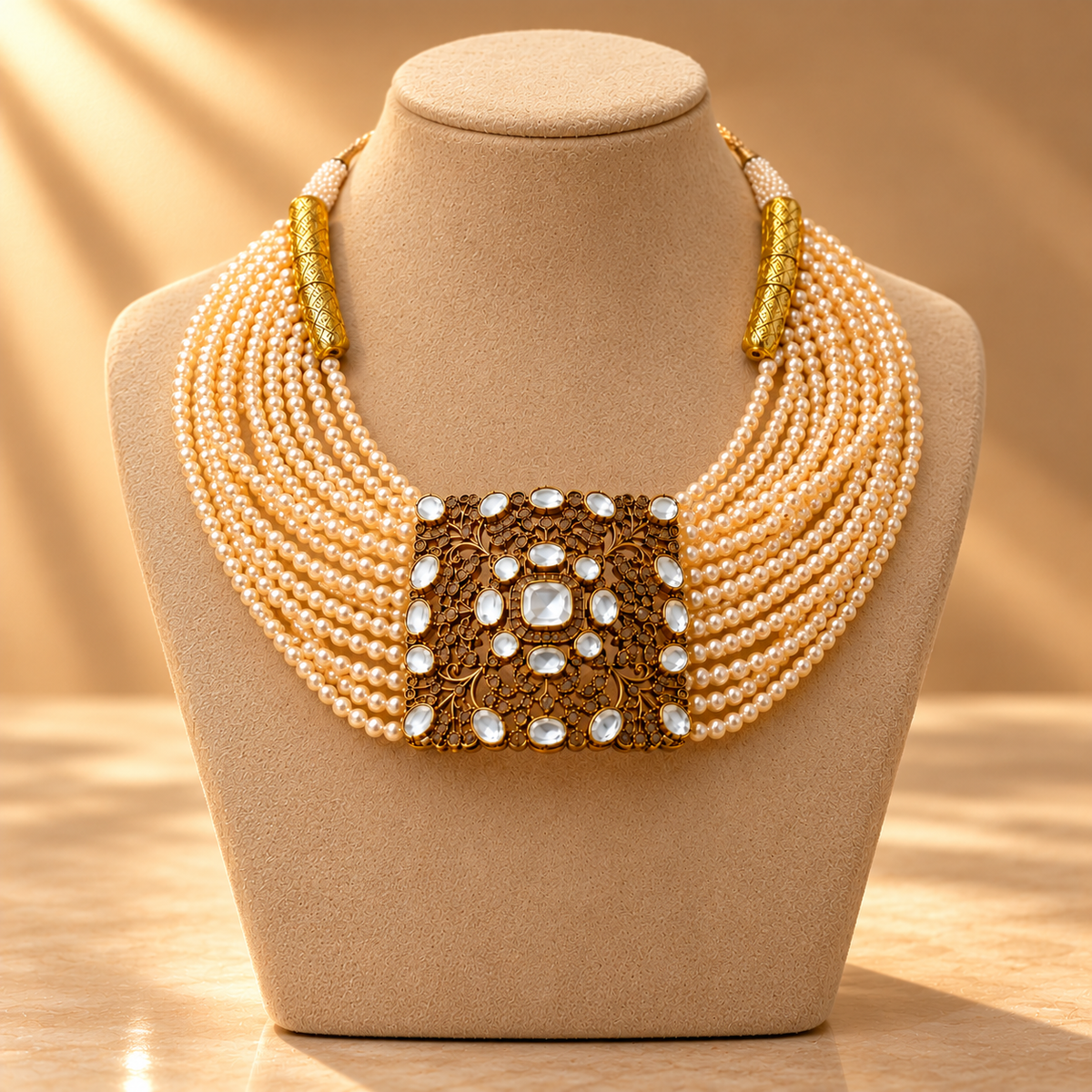 925 Silver Moissanite Kundan Pearl Choker Necklace