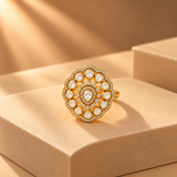 925 Silver Gold Plated Floral Polki Ring