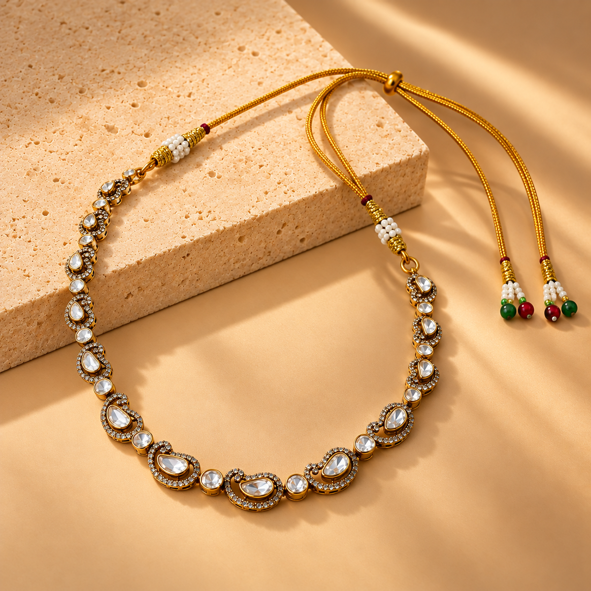 925 Sterling Silver Moissanite Polki Necklace