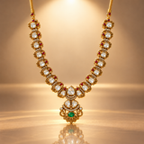 925 Silver Moissanite Polki Emerald Green Bridal Necklace