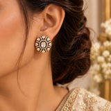 925 Silver Moissanite Polki Gold Plated Round Earrings