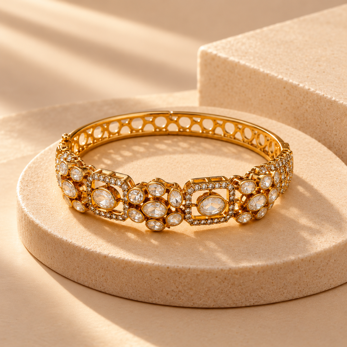 925 Silver Gold Plated Polki Bracelet