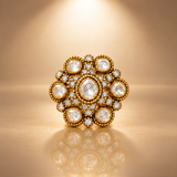 925 Silver Moissanite Polki Flower Ring