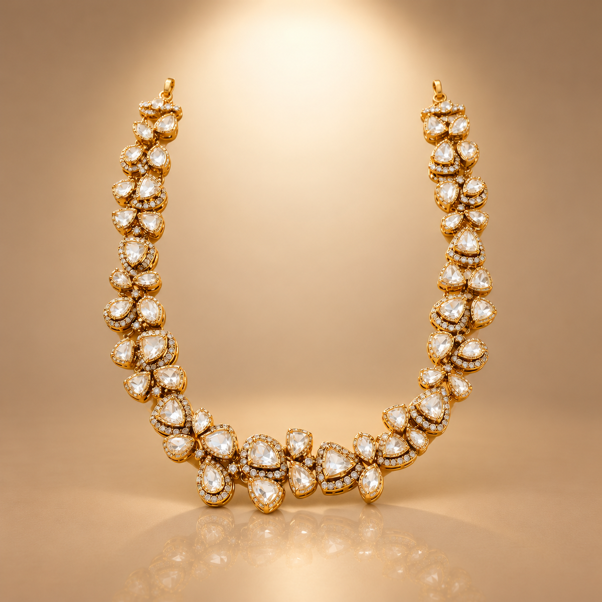 925 Silver Teardrop Moissanite Polki Necklace