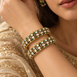 925 Silver Moissanite Polki Gold Plated Bangle Set